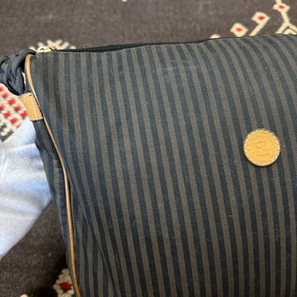 Fendi Zucca Stripe Canvas Shoulder Crossbody Logo Bag Brown Black Vintage - Picture 12 of 17